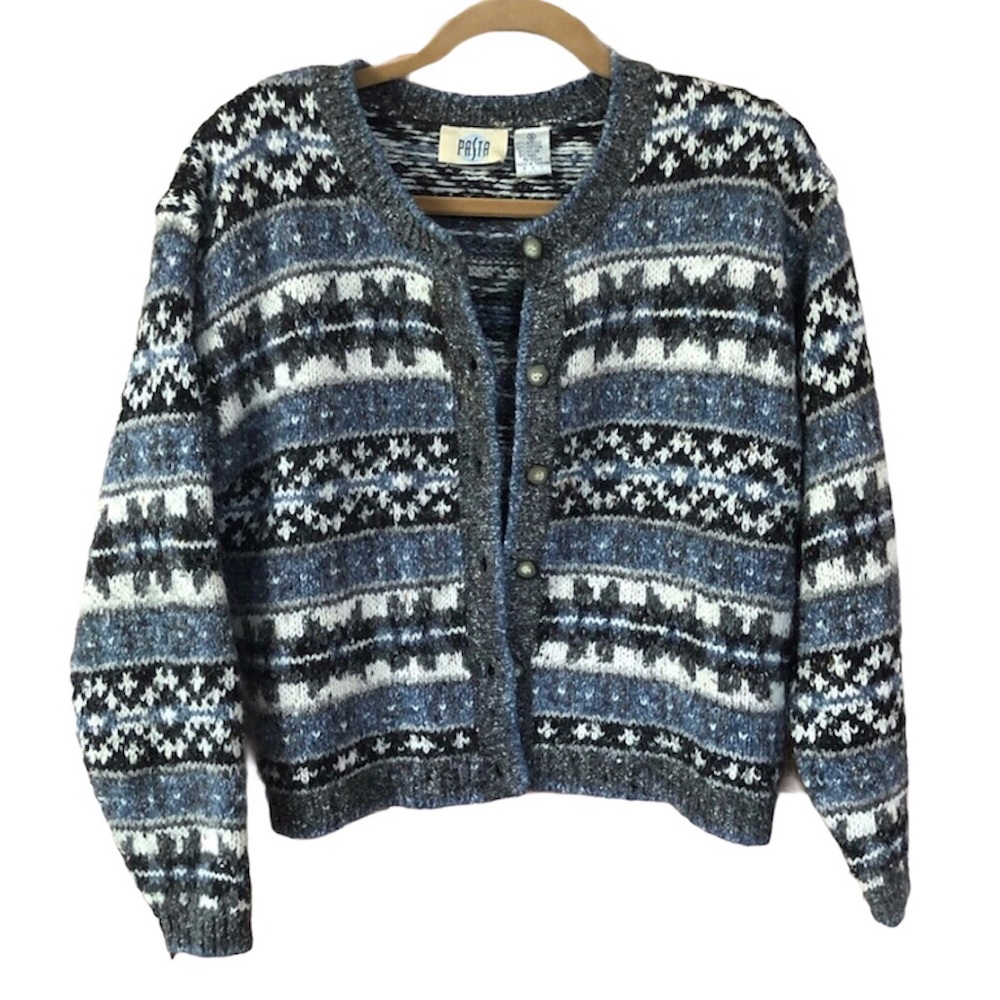 Pasta Cardigan Sweater Stretchy Winter Nordic Knit Button Down Cozy Winter EUC S